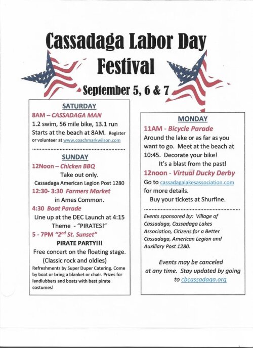 Labor Day Festival in Cassadaga September 5 to 7, 2021 Cassadaga, NY