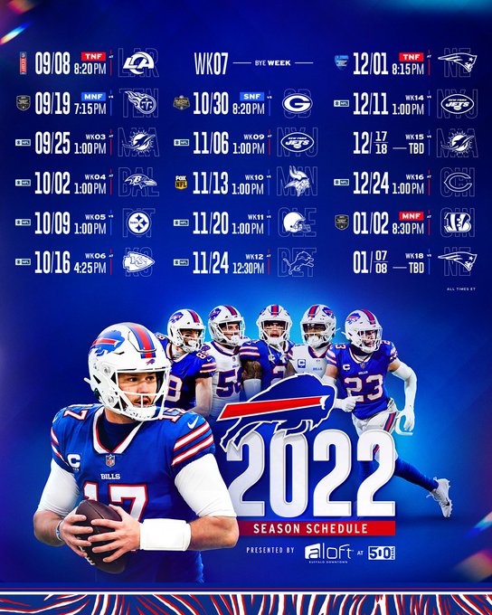 20222023 Buffalo Bills Schedule January 1, 2023 to January 8, 2023