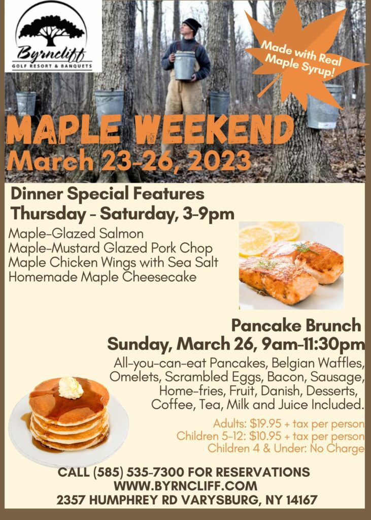 Maple Dinner and Pancake Brunch Specials at Byrncliff Resort March 23