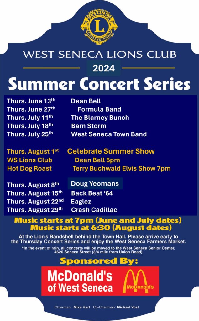 2024West Seneca Music ConcertsBarn StormJuly 18 Schedule to August 29, 2024 West Seneca, NY