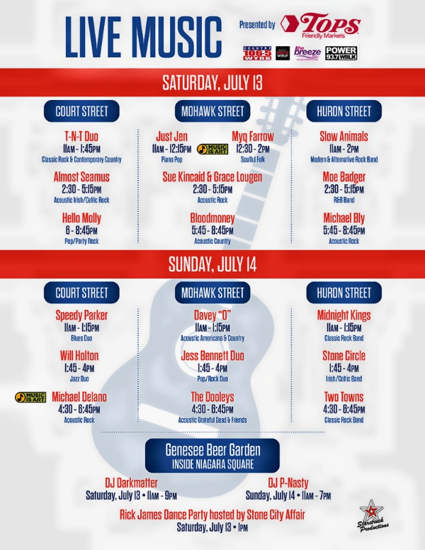 Taste of Buffalo at Niagara SquareJuly 13 and 14, 2024 Music Schedule