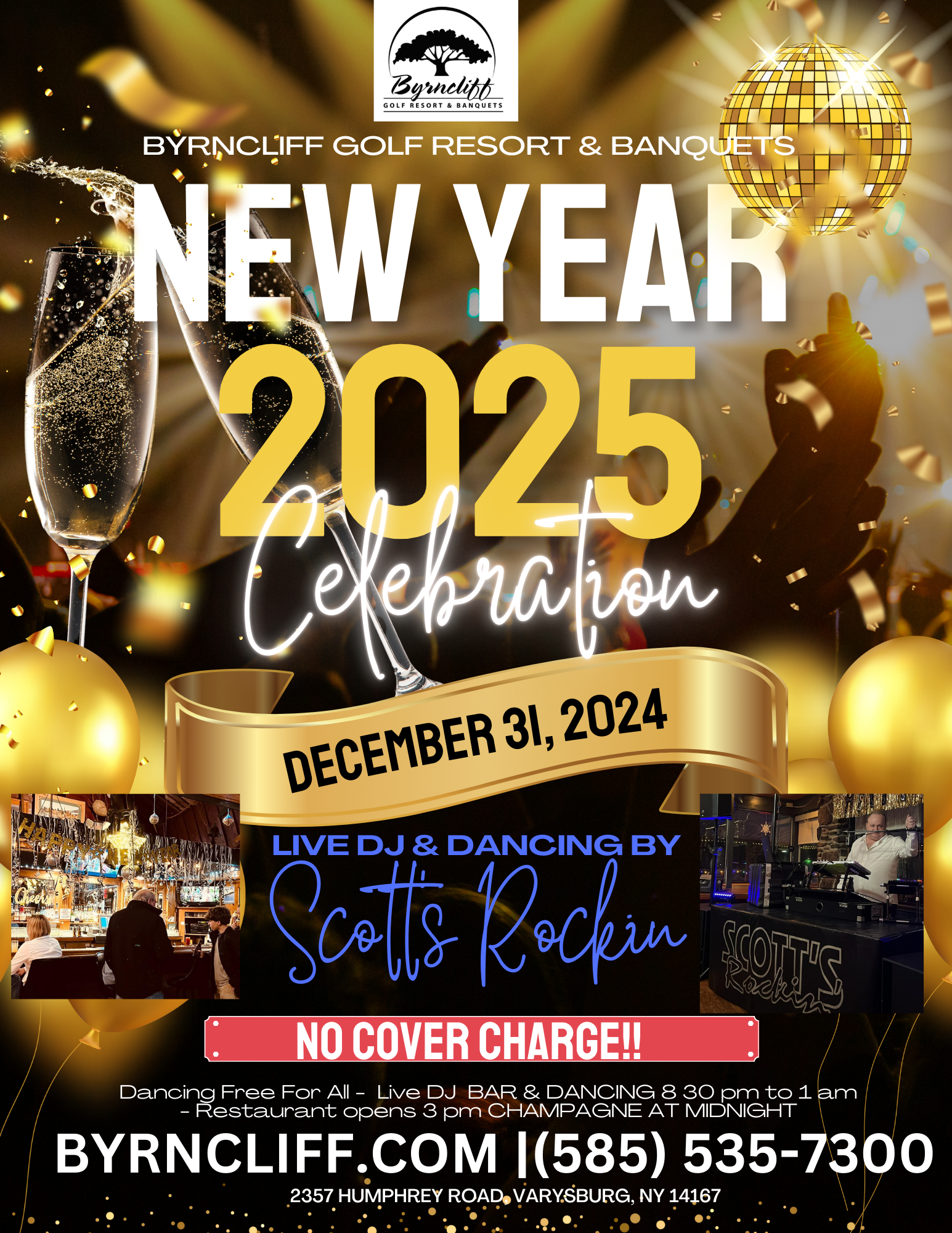 No Cover!! New Year’s Eve at Byrncliff Resort- December 31, 2024- Varysburg, NY