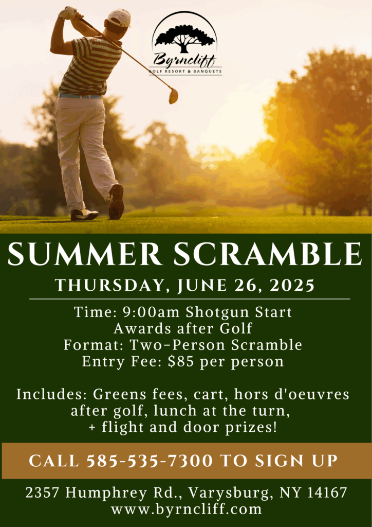 Two- Person Golf Scramble at Byrncliff Resort- June 26, 2025- Varysburg, NY