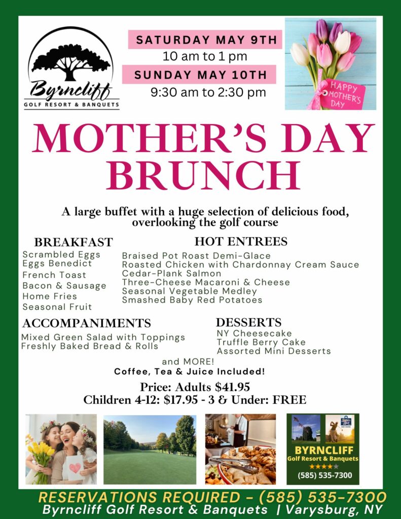 mother’s day brunch at byrncliff resort- may 10, 2026- varysburg, ny
