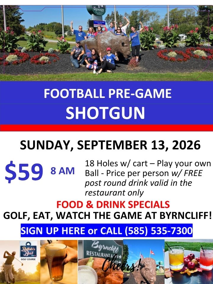 Football pre-game golf shotgun at byrncliff resort- September 13, 2026- Varysburg, NY