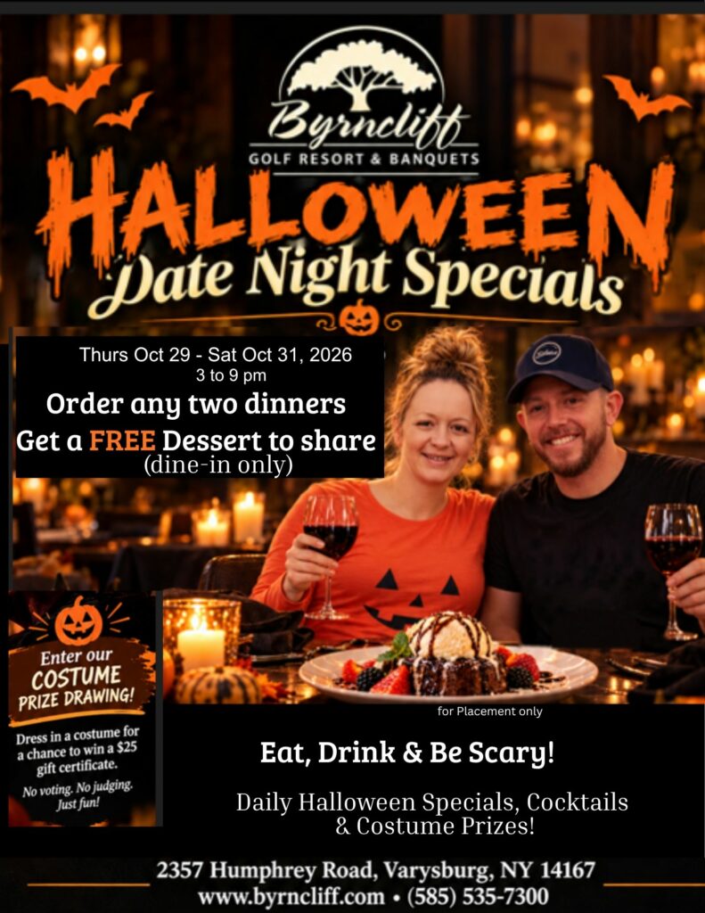 halloween date Night specials at Byrncliff Resort- Varysburg, NY